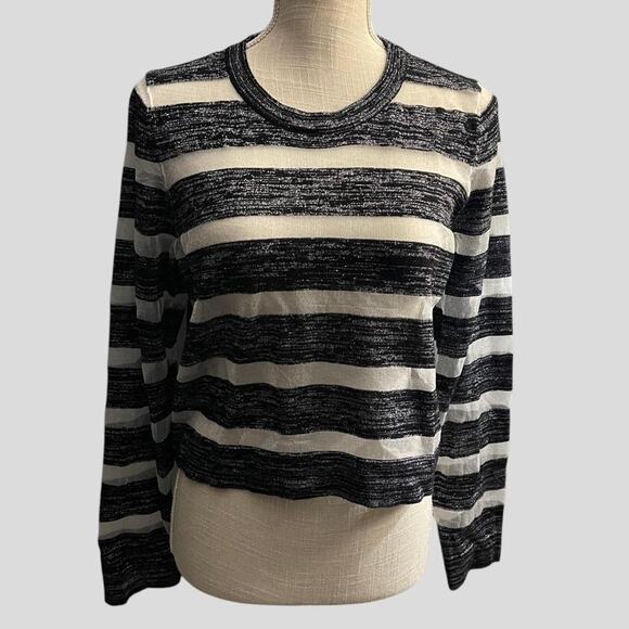 Guess Brand Striped Semi-sheer Metallic Shimmer Long Sleeve Top Size Large - Picture 1 of 8
